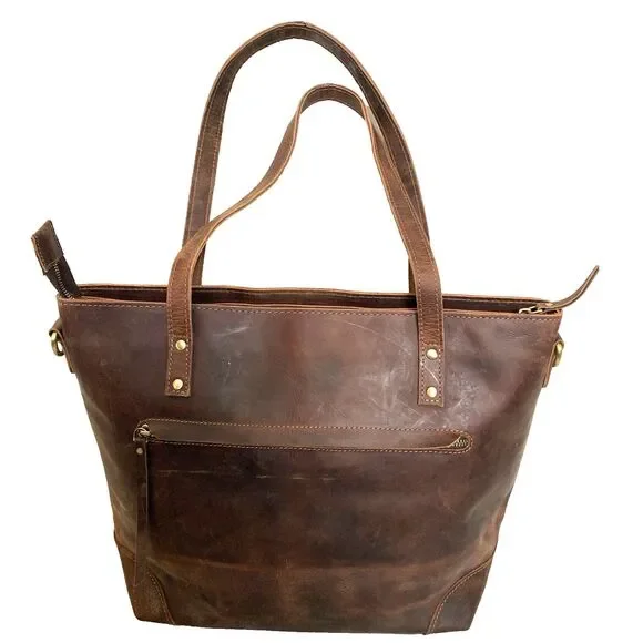 NEW MH 100% Genuine Leather Distressed Brown Large Tote Laptop Bag Purse - Picture 2 of 16